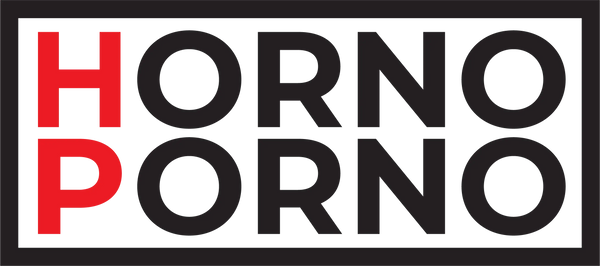 HornoPorno – logo; černý text s červenými písmeny H a P.